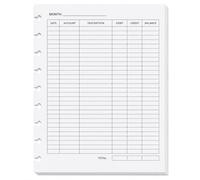 Fynora Accounting Ledger Sheets, 50 Sheets / 100 Printed Sides 9-Hole Punched Ledger Paper for Bookkeeping, Expense and Income Record with Debit, Credit, Balance and Total Sections, 7 x 9.25 in