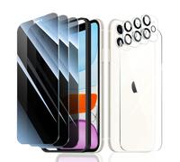 Fynorao 3*Privacy Screen Protector + 3*Camera Lens Protector + 1*Back Tempered Glass Film for iPhone 11 with a Installation Alignment Aid, Anti-Spy, Private Black Protection, 9H Hardness