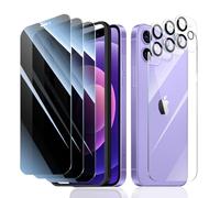 Fynorao 3*Privacy Screen Protector + 3*Camera Lens Protector + 1*Back Tempered Glass Film for iPhone 12 with a Installation Alignment Aid, Anti-Spy, Private Black Protection, 9H Hardness