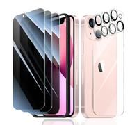 Fynorao 3*Privacy Screen Protector + 3*Camera Lens Protector + 1*Back Tempered Glass Film for iPhone 13 with a Installation Alignment Aid, Anti-Spy, Private Black Protection, 9H Hardness