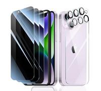 Fynorao 3*Privacy Screen Protector + 3*Camera Lens Protector + 1*Back Tempered Glass Film for iPhone 14 Plus with a Installation Alignment Aid, Anti-Spy, Private Black Protection, 9H Hardness