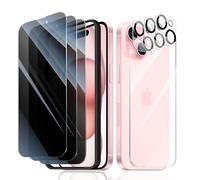 Fynorao 3*Privacy Screen Protector + 3*Camera Lens Protector + 1*Back Tempered Glass Film for iPhone 15 Plus with a Installation Alignment Aid, Anti-Spy, Private Black Protection, 9H Hardness