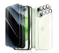 Fynorao 3*Privacy Screen Protector + 3*Camera Lens Protector + 1*Back Tempered Glass Film for iPhone 15 with a Installation Alignment Aid, Anti-Spy, Private Black Protection, 9H Hardness