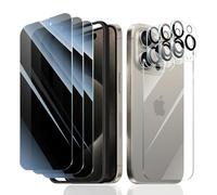 Fynorao 3*Privacy Screen Protector + 3*Camera Lens Protector + 1*Back Tempered Glass Film for iPhone 15 Pro Max with a Installation Alignment Aid, Anti-Spy, Private Black Protection, 9H Hardness