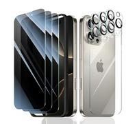 Fynorao 3*Privacy Screen Protector + 3*Camera Lens Protector + 1*Back Tempered Glass Film for iPhone 16 Pro with a Installation Alignment Aid, Anti-Spy, Private Black Protection, 9H Hardness