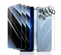 Fynorao 3*Privacy Screen Protector + 3*Camera Lens Protector for iPhone 13 Pro with a Back Tempered Glass Film, Anti-Spy, Private Black Protection, [Anti-Scratch][9H Hardness]