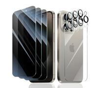 Fynorao 3*Privacy Screen Protector + 3*Camera Lens Protector for iPhone 15 Pro Max with a Back Tempered Glass Film, Anti-Spy, Private Black Protection, [Anti-Scratch][9H Hardness]