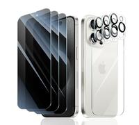Fynorao 3*Privacy Screen Protector + 3*Camera Lens Protector for iPhone 15 Pro with a Back Tempered Glass Film, Anti-Spy, Private Black Protection, [Anti-Scratch][9H Hardness]