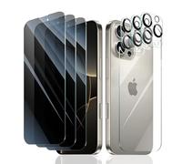 Fynorao 3*Privacy Screen Protector + 3*Camera Lens Protector for iPhone 16 Pro with a Back Tempered Glass Film, Anti-Spy, Private Black Protection, [Anti-Scratch][9H Hardness]