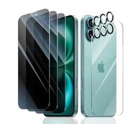 Fynorao 3*Privacy Screen Protector + 3*Camera Lens Protector for iPhone 16 with a Back Tempered Glass Film, Anti-Spy, Private Black Protection, [Anti-Scratch][9H Hardness]