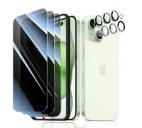 Fynorao 3*Privacy Screen Protector and 3*Camera Lens Protector for iPhone 15 with a Installation Alignment Aid, Anti-Spy Tempered Glass Film, Private Black Protection, [Anti-Scratch][9H Hardness]
