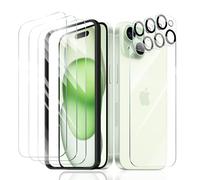 Fynorao 3*Screen Protector + 3*Camera Lens Protector + 1*Back Tempered Glass Film for iPhone 15 with a Installation Alignment Aid, Double Shatterproof HD Tempered Glass Film, 9H Hardness