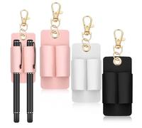 Fyntave 3 Pcs Lanyard Pen Holder Double Hole Genuine Leather Pen Holder with Keychain Anti-Lost Lanyard Attachment Portable Pocket Clip for Nurses Couriers Clerks (Black White Pink)