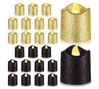 FYOBOT 24 Packs Gold Flameless Votive Candles Black Glitter LED Tealights Battery Operated Tea Lights Warm Yellow Light Holder