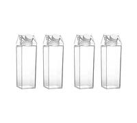 FYOBOT 4 PCS Clear Square Milk Juice Water Bottle Portable Plastic Cup Milk Carton Water Bottle Outdoor Camping Drinking Cup B