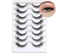 Fyonas Cat Eye Lashes Wispy False Eyelashes 5-14mm Short False Eyelashes Natural Look D Curl Strip Lashes with Clear Band 8 Pairs Soft Fluffy Lashes (CT01)