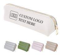 Fyore 50 Pack Personalised Pencil Case with Logo Text - Bulk Custom Leather Slim Pen Bag with Metallic Zipper for Students & Office
