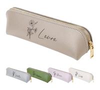 Fyore Bulk Custom Personalised Leather Pencil Case with Birth Flowers&Name- Slim Pen Bag with Metallic Zipper for Students & Office