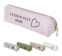 Fyore Bulk Custom Personalised Leather Pencil Case with Logo Text - Slim Pen Bag with Metallic Zipper for Students & Office