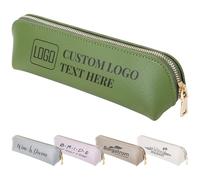 Fyore Bulk Custom Personalised Leather Pencil Case with Logo Text - Slim Pen Bag with Metallic Zipper for Students & Office