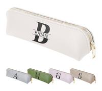 Fyore Bulk Custom Personalised Leather Pencil Case with Monogram Name - Slim Pen Bag with Metallic Zipper for Students & Office