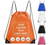 Fyore Custom Drawstring Bags with Logo Text, Bulk Personalised Promotional Items with Your Logo, 420D Polyester Customise Cinch Sack Bags for Travelling, Gym, Business Events, Daily Use