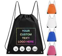 Fyore Custom Drawstring Bags with Logo Text, Bulk Personalised Promotional Items with Your Logo, 420D Polyester Customise Cinch Sack Bags for Travelling, Gym, Business Events, Daily Use