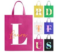 Fyore Custom Tote Bags with Initial&Name, Bulk Personalised Reusable Promotional Bags With Your Logo Text Non-woven Shopping Bags with Handles for Business Events and Daily Use - 30x38x10cm