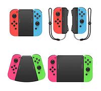 FYOUNG 5 in 1 Controller Grip Connector Compatible with Joy Con Accessories for Switch & Switch OLED Model with Wrist Strap, Comfort Grip Connector Pack with LED Indicator