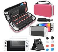 FYOUNG Carry Case for Nintendo Switch OLED Case and Cover Accessories Bundle, Travel Carrying Case Bundle with Switch OLED Protective Case, Screen Protector, Thumb Grip Caps Accessories Kit - Pink