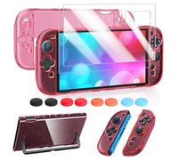 FYOUNG for Switch 2 Cover Case and Screen Protector Accessories Bundle with Thumb Grips - Crystal Clear Protective Hard Shell Case for Nintendo Switch 2025 - Glitter Pink