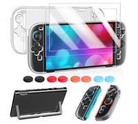 FYOUNG for Switch 2 Cover Case and Screen Protector Accessories Bundle with Thumb Grips - Crystal Clear Protective Hard Shell Case for Nintendo Switch 2025 - Transparent