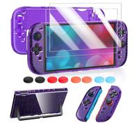 FYOUNG for Switch 2 Cover Case and Screen Protector Accessories Bundle with Thumb Grips - Crystal Clear Protective Hard Shell Case for Nintendo Switch 2025 - Glitter Purple