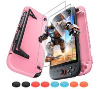 FYOUNG Protective Case for Nintendo Switch 2 2025, Slim Hard Shell for Switch 2 Accessories, Scratch&Shock Protection Cover with Screen Protector, 8 Thumb Grip(Pink, Switch 2 7.9inch)