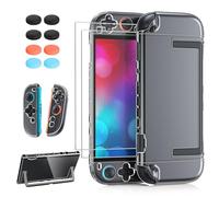 FYOUNG Protective Cover Case and Screen Protector for Nintendo Switch 2(2025) - 3-in-1 Accessories Bundle for Switch 2 - Crystal Clear Hard PC Shell, 2 Glass Film, 8 Thumb Grips (Not Dockable)