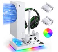 FYOUNG Upgrade RGB Cooling Fan Stand for Xbox Series S with 15 Colorful Light, Dual Controller Charging Station & Cooler Base System for Xbox Series S with 2 * 1400mAh Rechargeable Battery