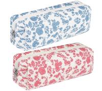 Fyoutt 2 Pack Cute Floral Cotton Makeup Brush Cosmetic Bag for Women Quilted Makeup Bag Zipper Closure Flowers Toiletry Organizer Case Kawaii Makeup Cosmetic Travel Cloth Pouch(Blue+Hot Pink Floral)