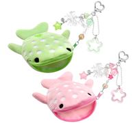 Fyoutt 2Pcs Whale Shark Coin Purse Keychain Cute Coin Pouch Keychain Kawaii Plush Change Purse with Zipper Key Chain Funny Sea Cartoon Animal Wallet Handmade Bag Charms Gift for Women(Pink Green)