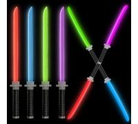 Fyozyon 12 Pack Deluxe Light Up Ninja Swords for Kids - LED Toy Katanas with Motion Activated FX Sound Effects, 24.5" Glow Pretend Play Weapons - Party Favors, Costumes Accessories