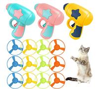 Fyozyon 15 Pieces Cat Fetch Toy with Colorful Flying Propellers Set, Cat Playing Tracking Interactive Toys for Kitten Chasing Training Hunting