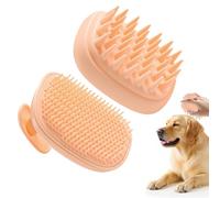Fyozyon 2-in-1 Dog Bath Brush for Grooming & Massage - Pet Silicone Brush for Long & Short Haired Dogs and Cats, Dog Scrubber for Bath, Rubber Curry Brush, Use Wet as Bath Brush or Dry (Peach Fuzz)