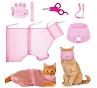 Fyozyon 5 Pcs Pink Cat Bathing Bag Set Cat Grooming Adjustable Shower Nail Trimming Nail Clipper Muzzles Sedative Cat Restraint Remover Tool Massage Brush