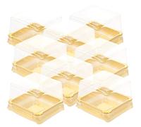 Fyozyon 50Pcs Golden Mini Cupcake & Mooncake Containers - 100g Square Plastic Boxes for Desserts, Muffins & Christmas Party Favors