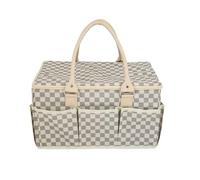 Fyozyon Baby Diaper Caddy Organizer with Lid - Large Checkered Nursery Basket, Portable Storage for Car, Picnic & Home - Stylish, Durable Handles