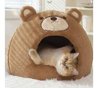 Fyozyon Cat Beds for Indoor Cats - Cute Cat Bed Cat Cave Bed ，Soft Calming Pet Bed with Removable Washable Cushioned Pillow，Cat Hideaway for Kitten&Puppy,Small Dog (Bear，S) (Bear，S(15 X 15 X 7 in))