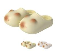 Fyozyon Cat Slippers for Women, Cat Paws Footprints Slippers with Fluffy Lined, Winter Plush Waterproof Cozy Home Non-Slip Slides (Yellow,0.5)