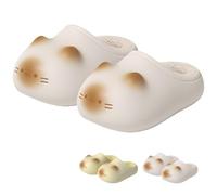 Fyozyon Cat Slippers for Women, Cat Paws Footprints Slippers with Fluffy Lined, Winter Plush Waterproof Cozy Home Non-Slip Slides (White,0.5)