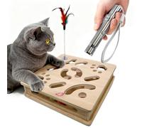 Fyozyon Cat Toy Set - Include Interactive Wooden Puzzle Cat Toy Box & Adjustable Laser Pointer, Indoor Hunting Exercise Play Toy to Stimulate Your Cat’s Energy and Instincts