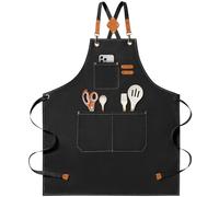 Fyozyon Chef Apron for Men Women, Canvas Cross Back Aprons for Cooking with Large Pockets for Kitchen bbq Salon, Size M to XXL (Black)