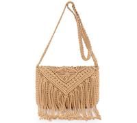 Fyozyon Crochet Bag Purse For Women Crossbody Summer Beach Woven Purse Boho Bag With Tassels Macrame Cruise Vacation Small (Khaki)